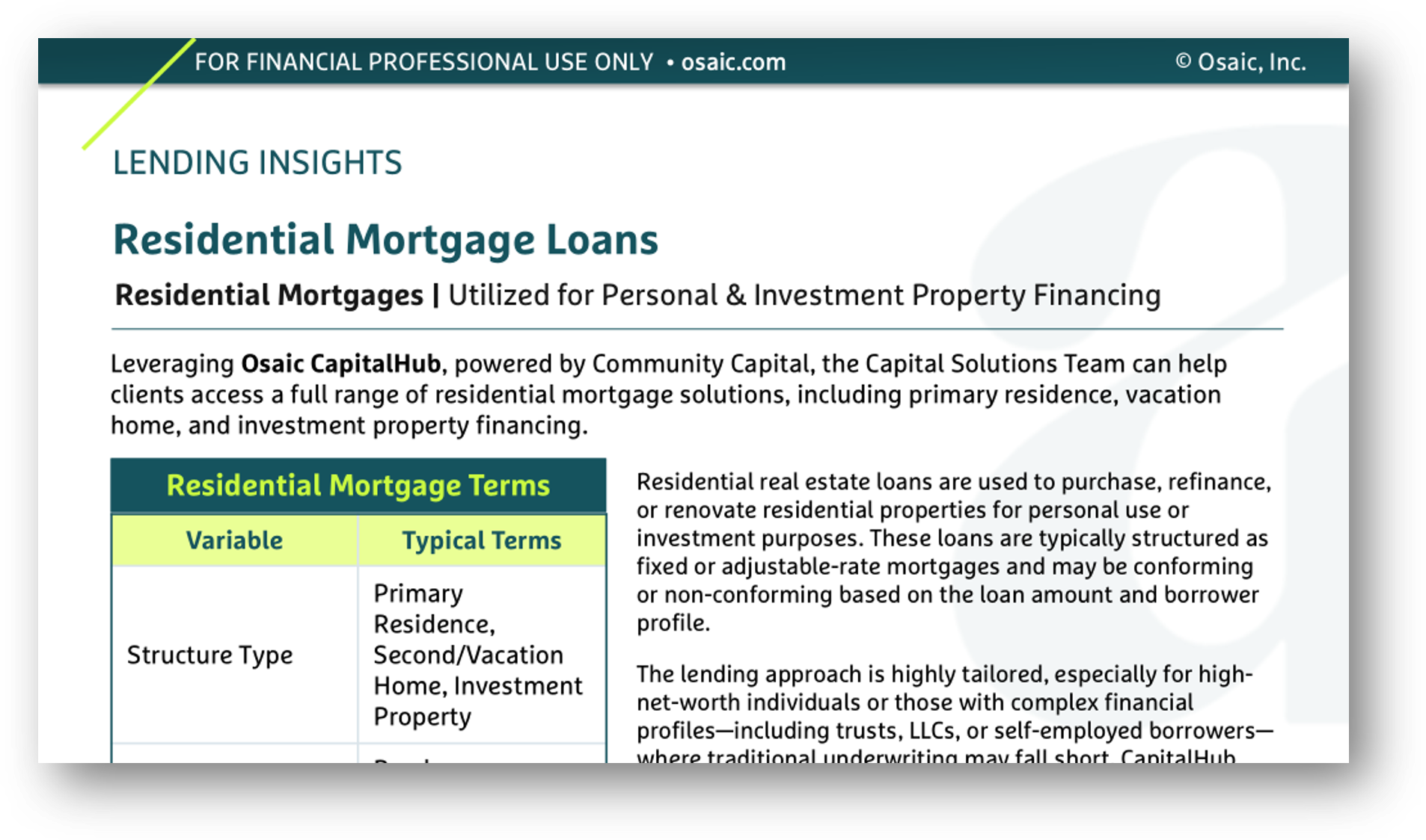 Residential Mortgages