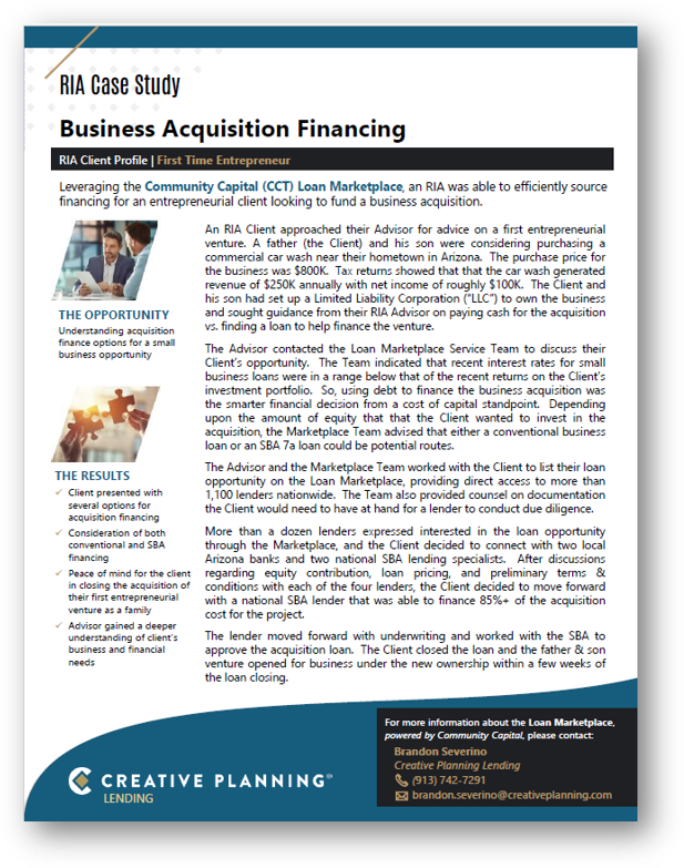 Creative Planning Lending - Case Study Biz Financing